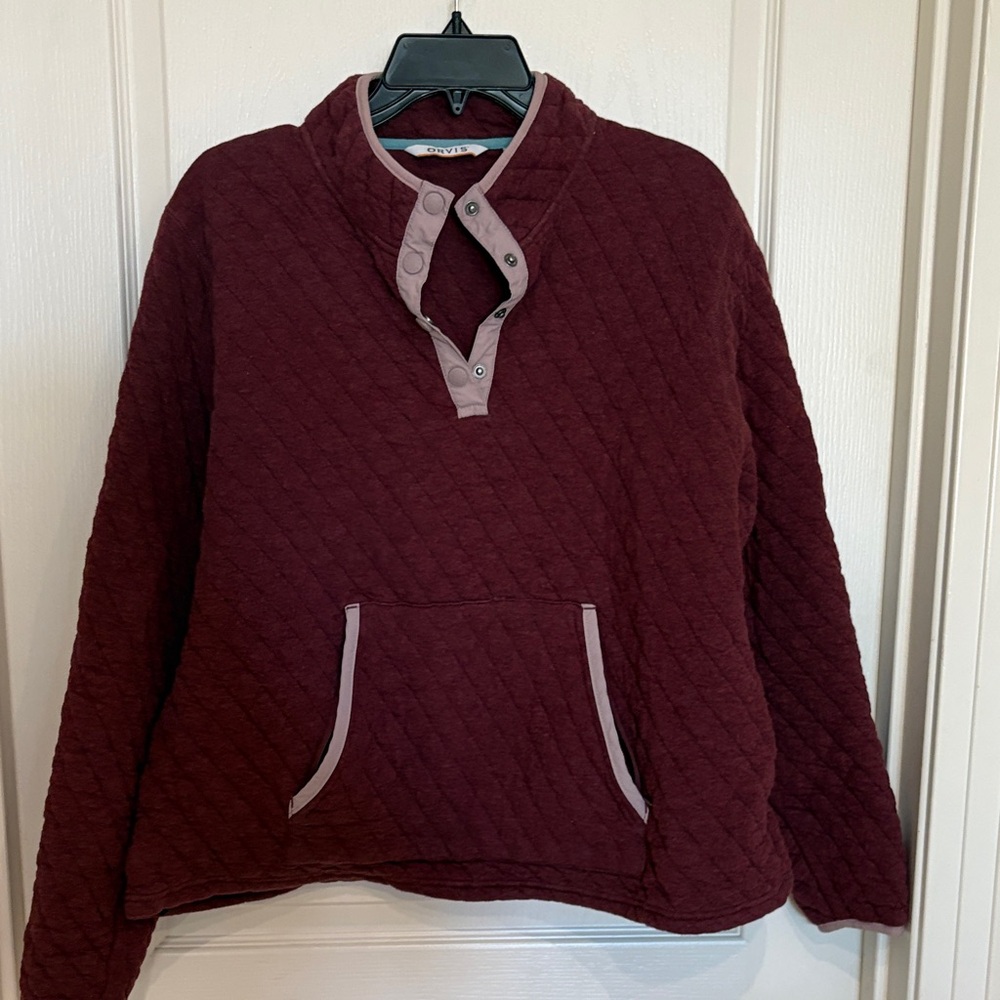Women’s size extra large‎ Quilted Snap-Placket Pullover Sweater - Burgundy